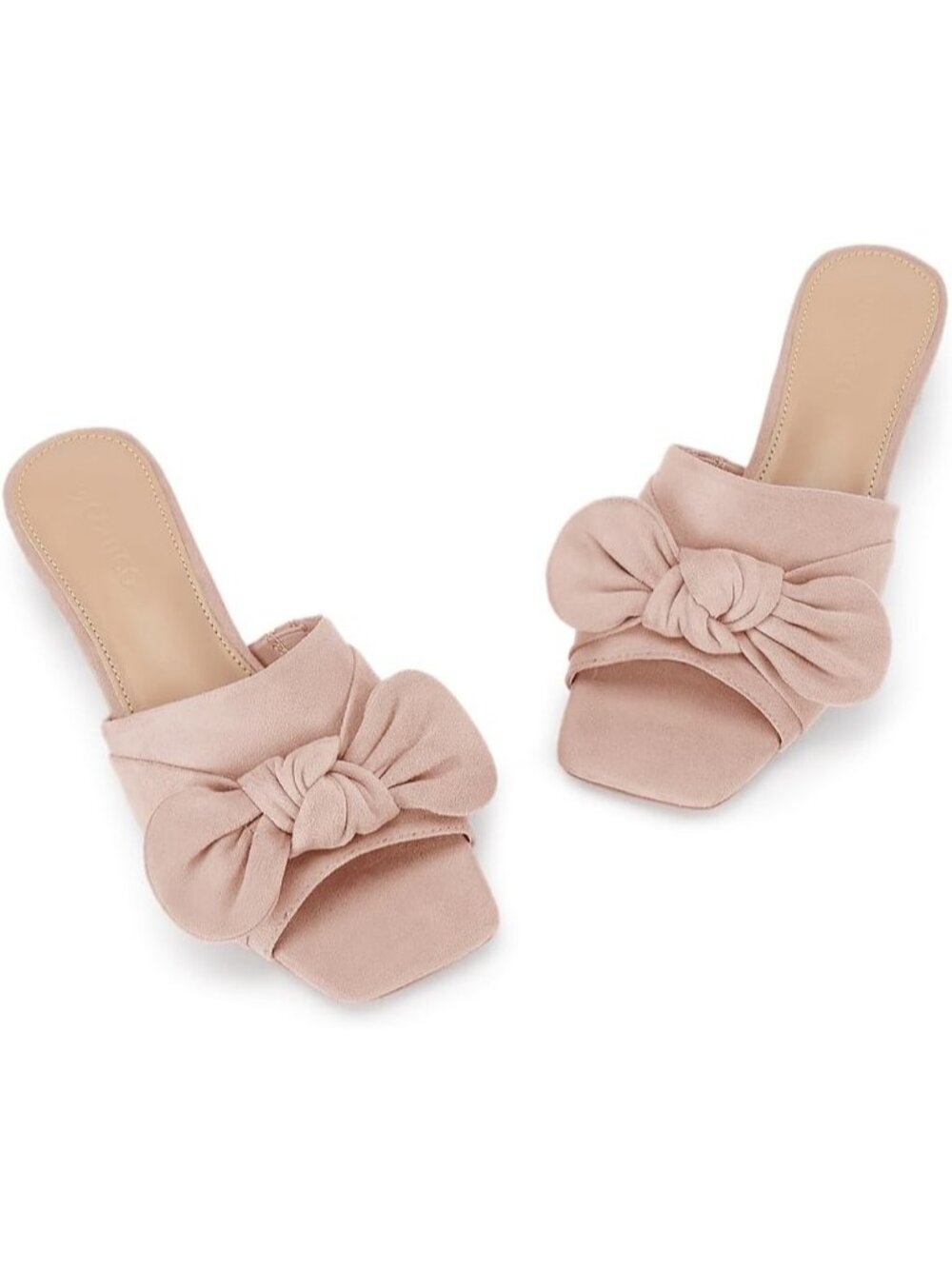 Women's Pink Faux Suede Summer Square Open Toe Bow Slides Chunky Low Heel Shoes